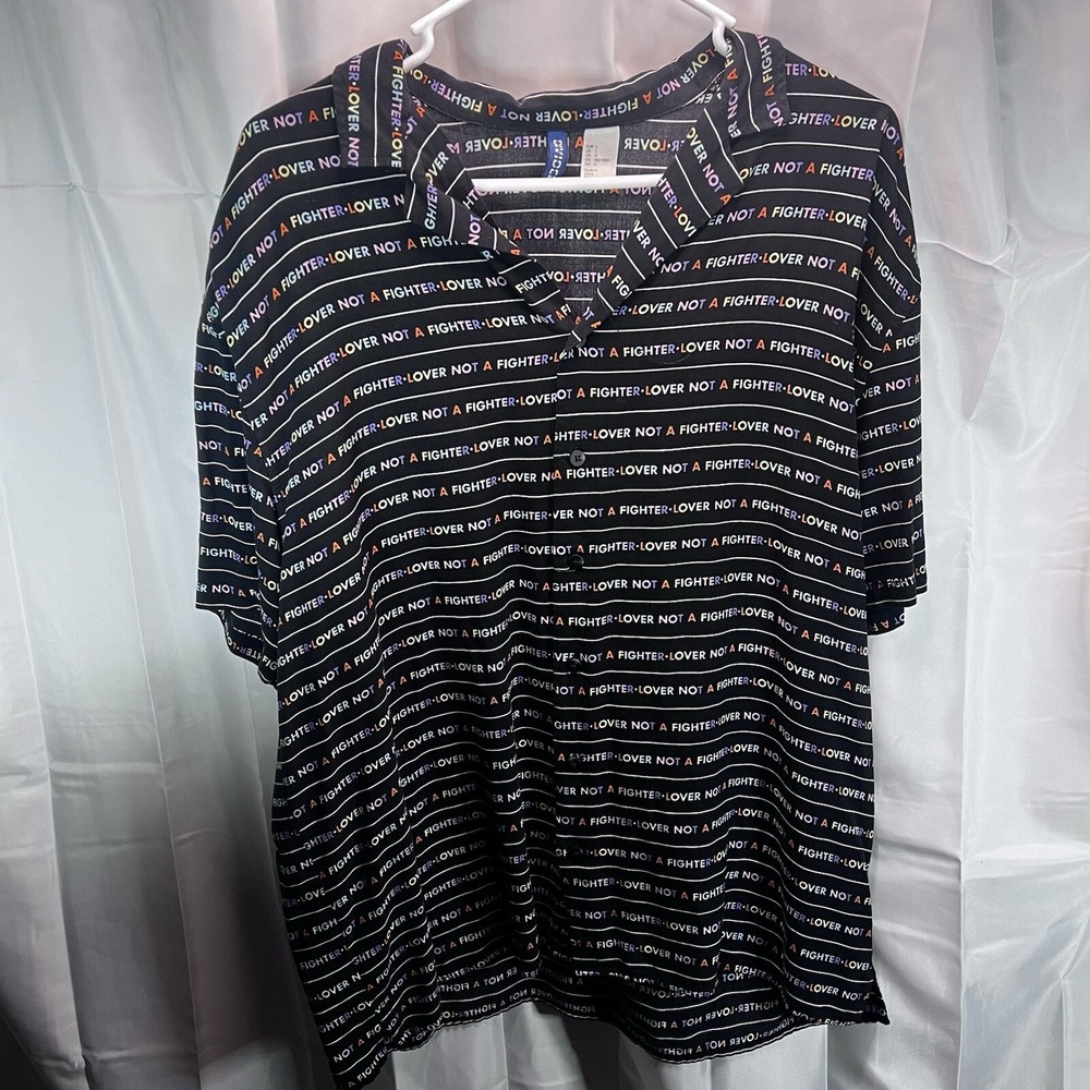 H&M Lover Not a Fighter Button Up Shirt Pride LGBTQ Large